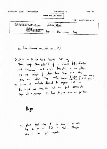 faxed response from Thom Yorke