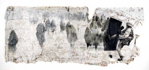 Soldier, kennardphillipps,pigment,charcoal,paper on newspaper,2006